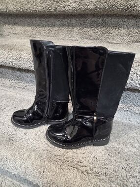 The Children's Place Black Patent & Suede Mid-Calf Girls' Boots